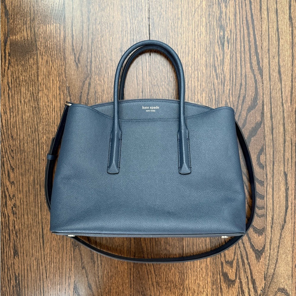 kate spade navy leather satchel with shoulder strap